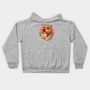 Cute cat with lollipop (on pink) Kids Hoodie